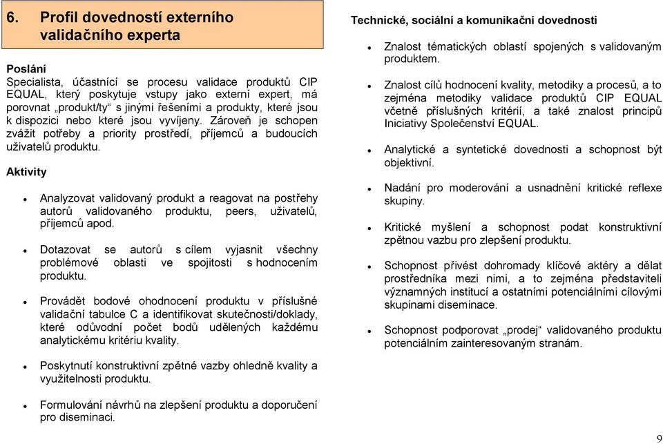 Aktivity Analyzovat validovaný produkt a reagovat na postřehy autorů validovaného produktu, peers, uživatelů, příjemcůapod.