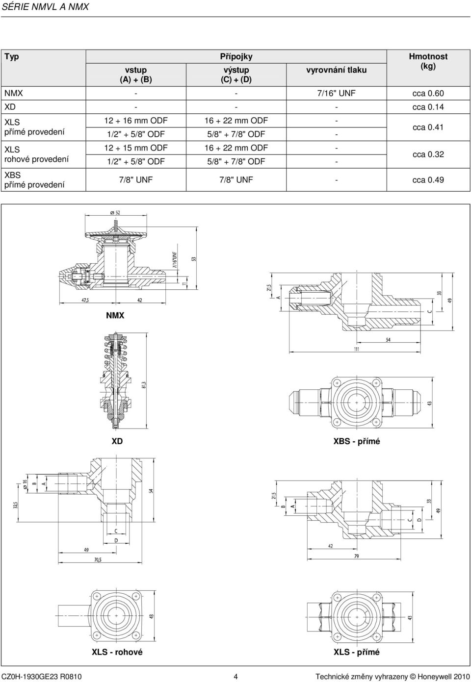 14 XLS 12 + 16 mm ODF 16 + 22 mm ODF - přímé provedení 1/2" + 5/8" ODF 5/8" + 7/8" ODF - XLS 12 + 15 mm ODF 16 + 22