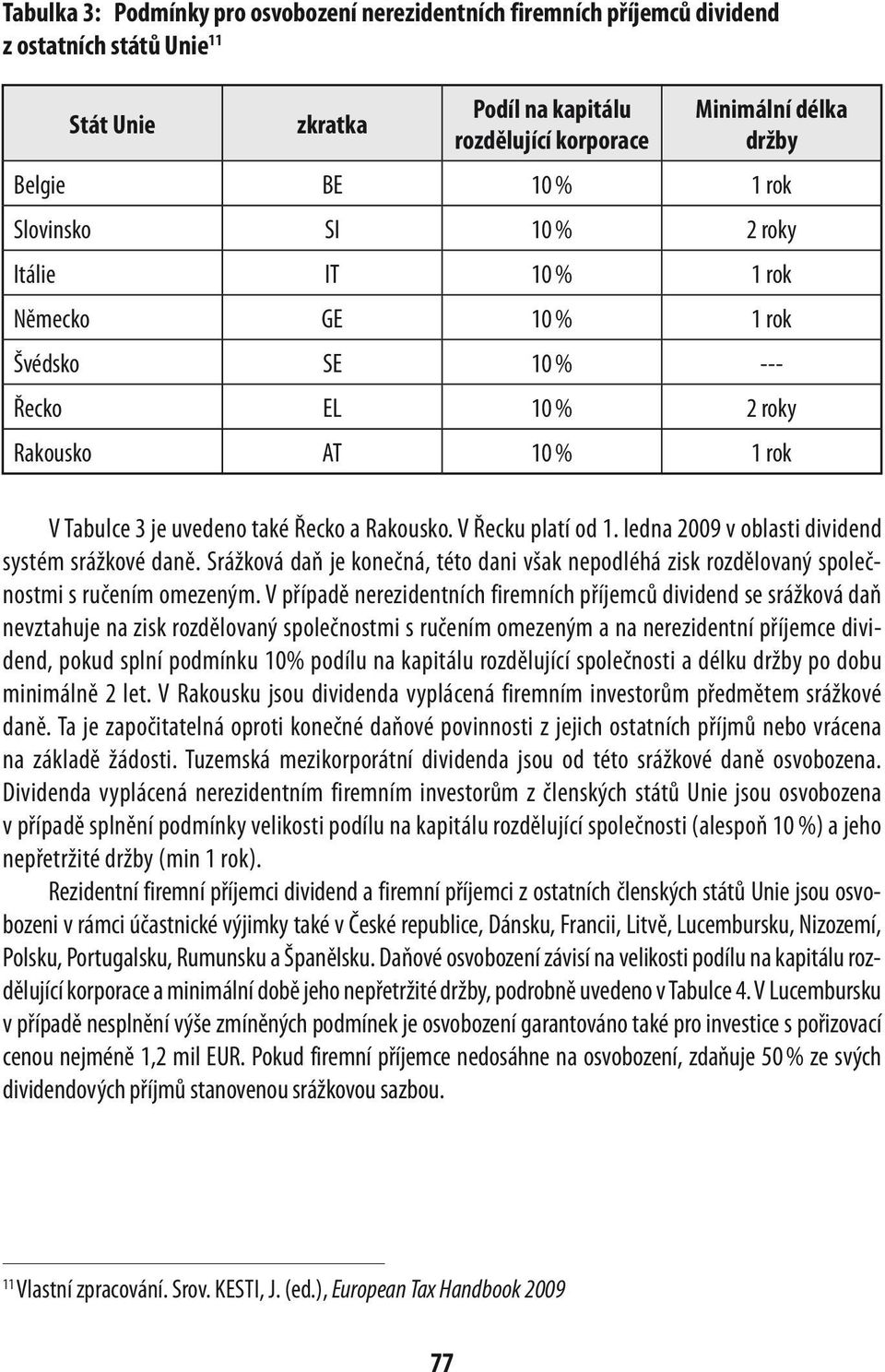 V řecku platí od 1. ledna 2009 v oblasti dividend systém srážkové daně. Srážková daň je konečná, této dani však nepodléhá zisk rozdělovaný společnostmi s ručením omezeným.