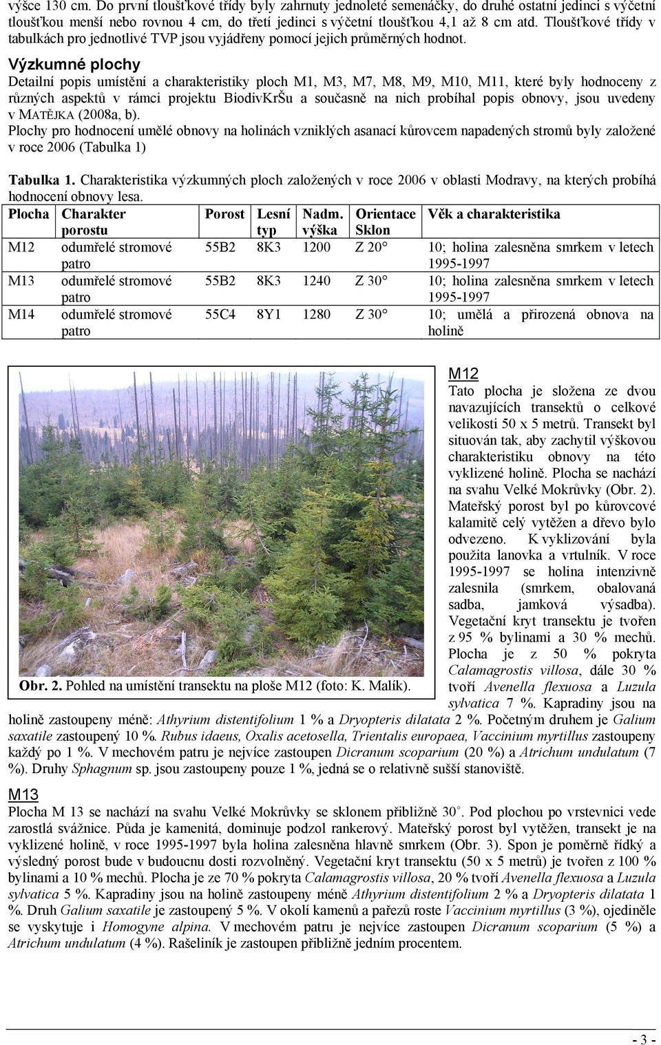 Výzkumné plochy Detailní popis umístění a charakteristiky ploch M1, M3, M7, M8, M9, M1, M11, které byly hodnoceny z různých aspektů v rámci projektu BiodivKrŠu a současně na nich probíhal popis