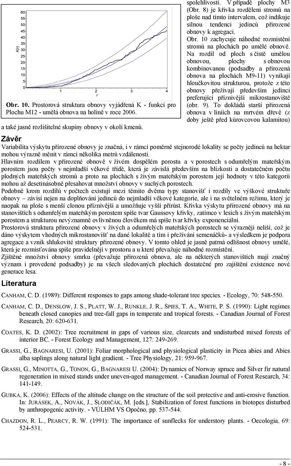 Na rozdíl od ploch s čistě umělou obnovou, plochy s obnovou kombinovanou (podsadby a přirozená obnova na plochách M9-11) vynikají hloučkovitou strukturou, protože z této obnovy přežívají především