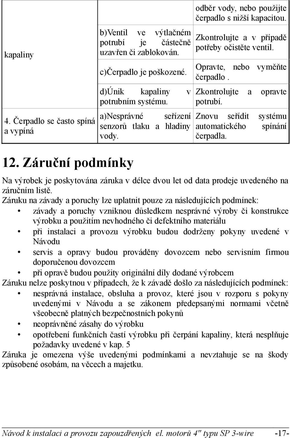 Čerpadlo se často spíná senzorů tlaku a hladiny automatického a vypíná vody. čerpadla. opravte systému spínání 12.