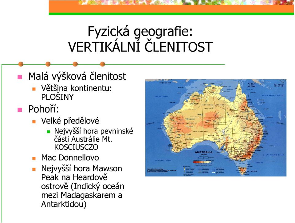 pevninské části Austrálie Mt.