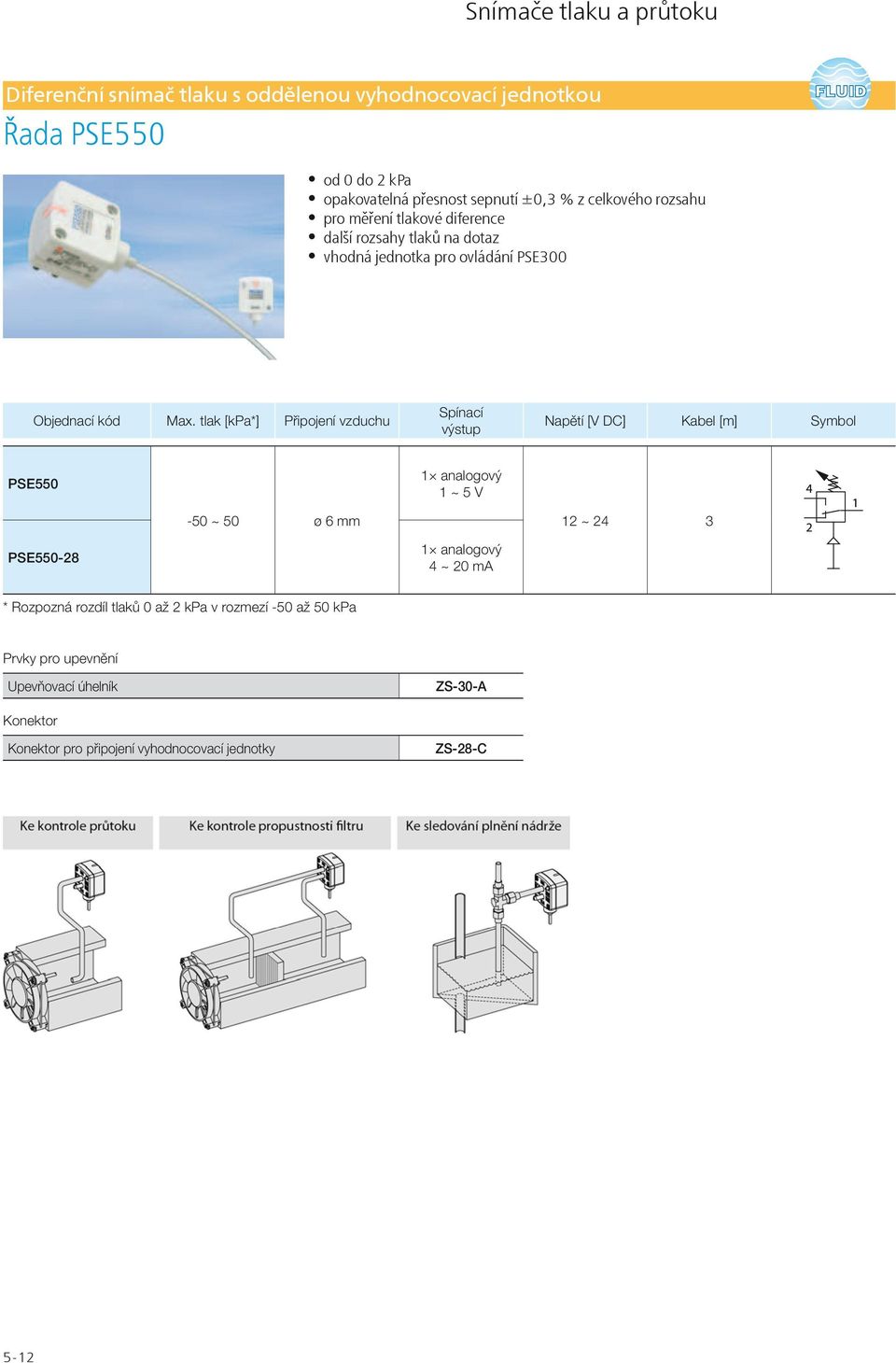 tlak [kpa*] Připojení vzduchu Napětí [V DC] Kabel [m] Symbol PSE550 PSE550-28 -50 ~ 50 ø 6 mm 4 ~ 20 ma 12 ~ 24 3 * Rozpozná rozdíl