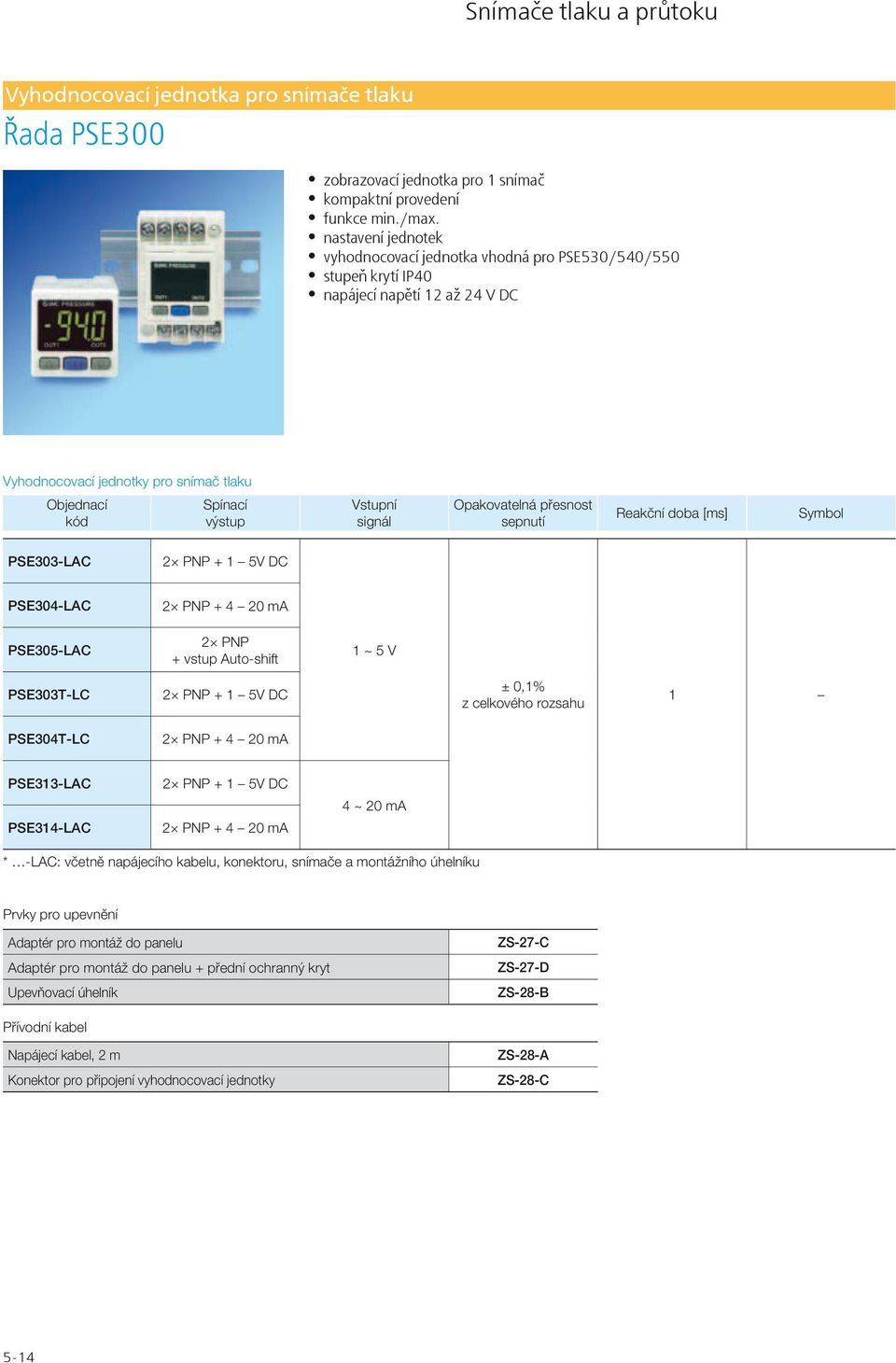 přesnost sepnutí Reakční doba [ms] Symbol PSE303-LAC 2 PNP + 1 5V DC PSE304-LAC 2 PNP + 4 20 ma PSE305-LAC 2 PNP + vstup Auto-shift PSE303T-LC 2 PNP + 1 5V DC ± 0,1% z celkového rozsahu 1 PSE304T-LC