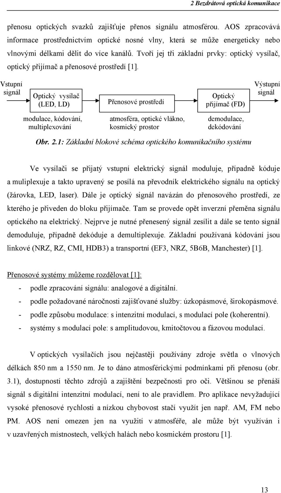 Tvoří jej tři základní prvky: optický vysílač, optický přijímač a přenosové prostředí [1].