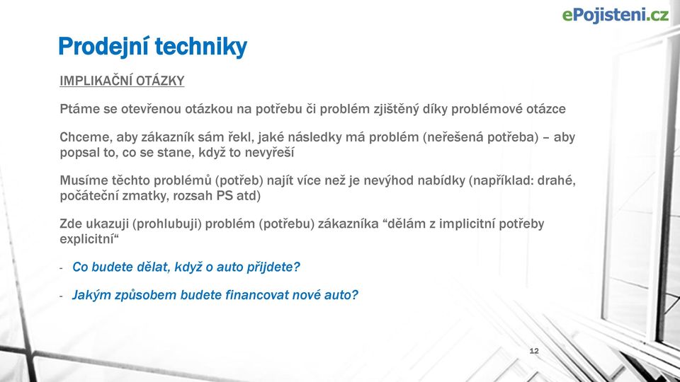 (potřeb) najít více než je nevýhod nabídky (například: drahé, počáteční zmatky, rozsah PS atd) Zde ukazuji (prohlubuji) problém