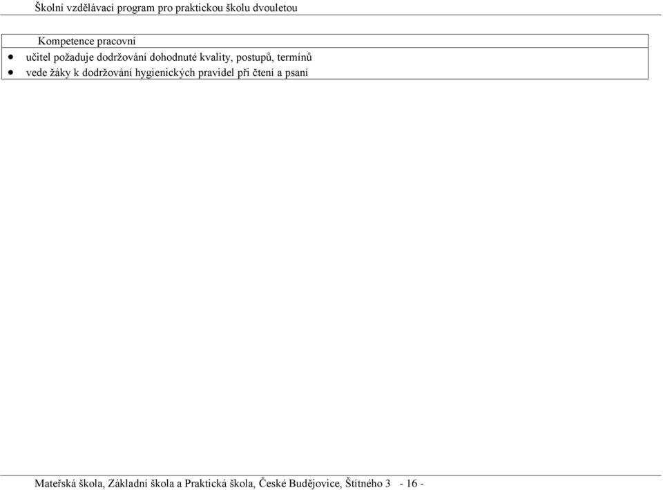 hygienických pravidel při čtení a psaní Mateřská škola,