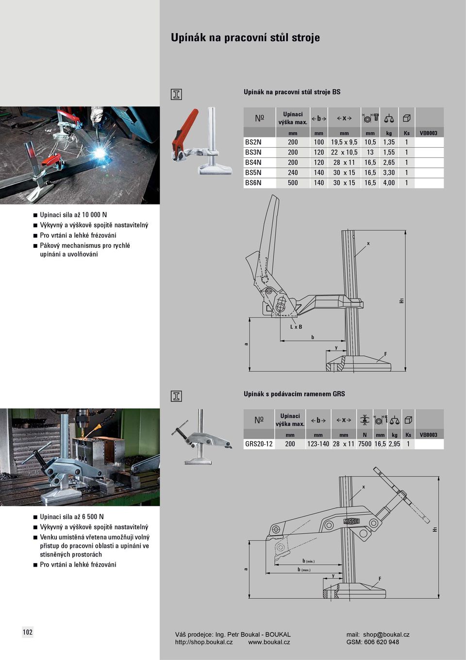 4,00 1 Upínací síla až 10 000 N Výkyvný a výškově spojitě nastavitelný Pro vrtání a lehké frézování Pákový mechanismus pro rychlé upínání a uvolňování x H1 L x B b a y F Upínák s podávacím