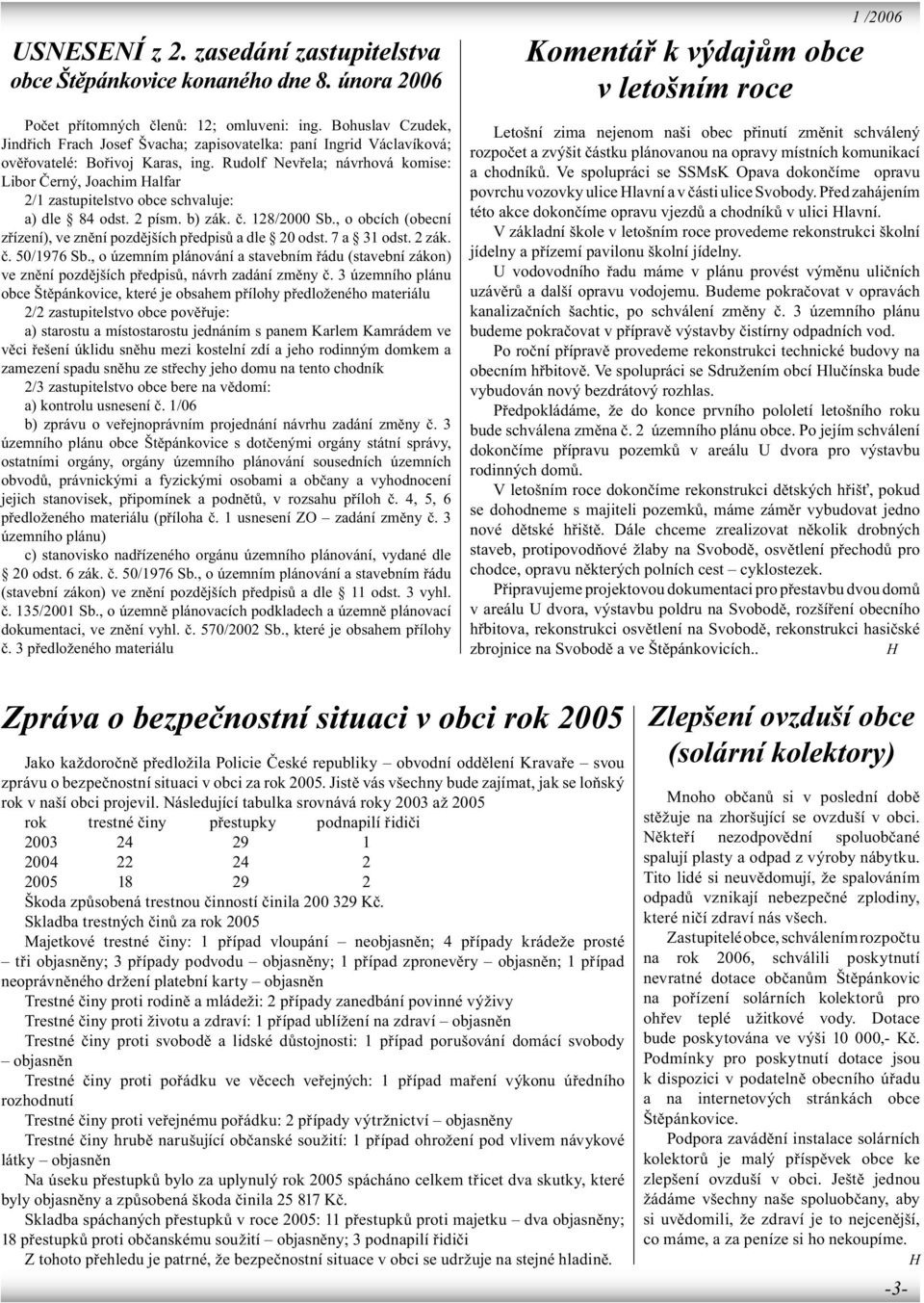 Rudolf Nevřela; návrhová komise: Libor Černý, Joachim Halfar 2/1 zastupitelstvo obce schvaluje: a) dle 84 odst. 2 písm. b) zák. č. 128/2000 Sb.