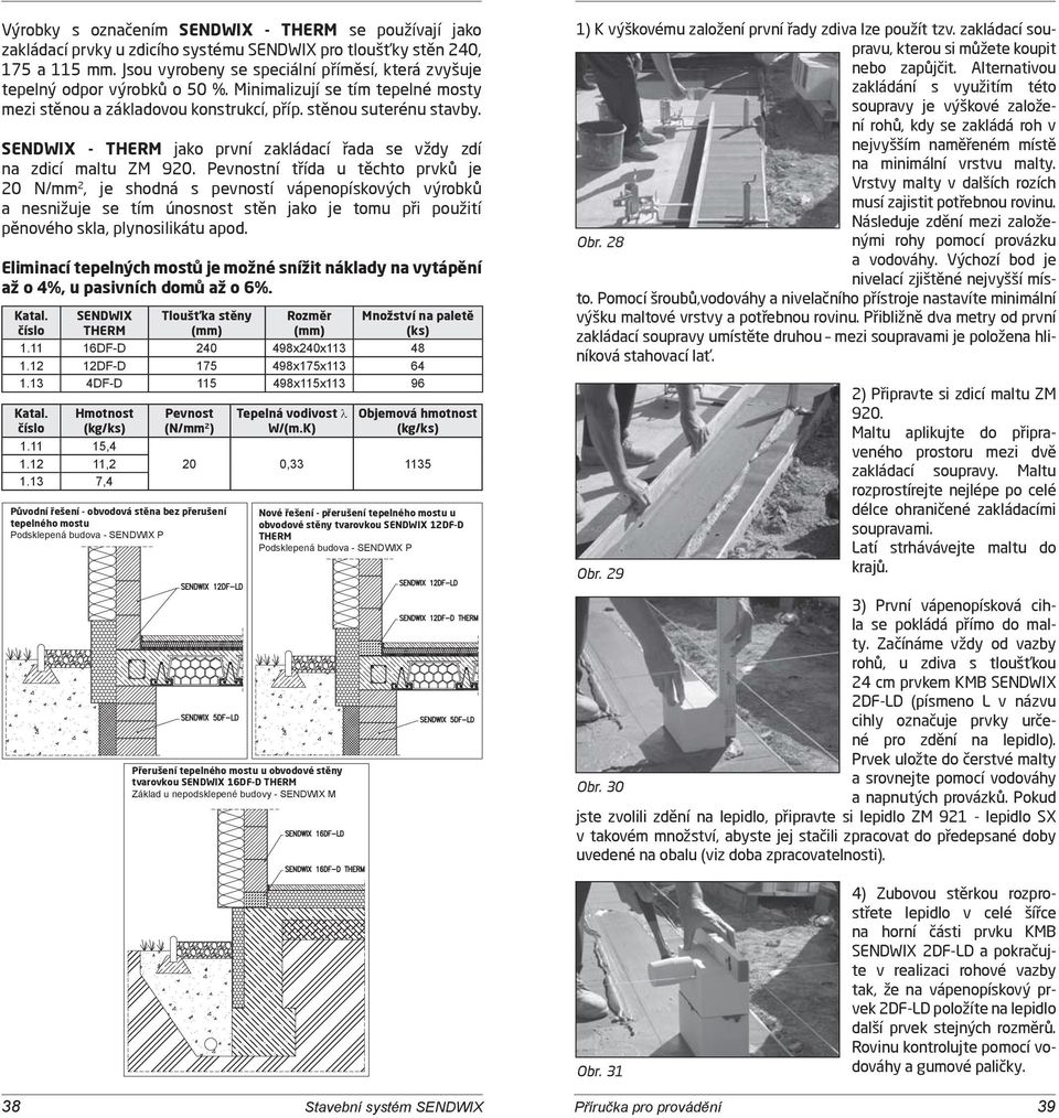 SENDWIX - THERM jako první zakládací řada se vždy zdí na zdicí maltu ZM 920.