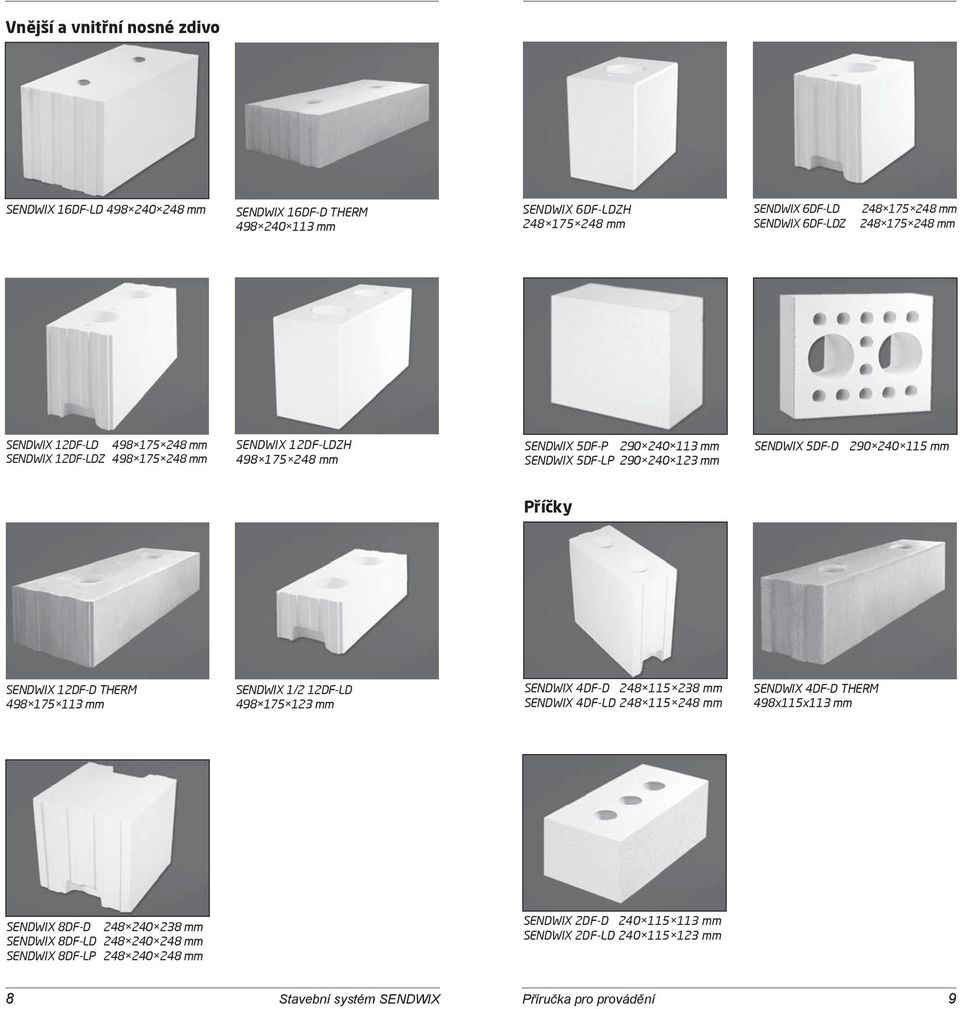 mm Příčky SENDWIX 12DF-D THERM 498 175 113 mm SENDWIX 1/2 12DF-LD 498 175 123 mm SENDWIX 4DF-D 248 115 238 mm SENDWIX 4DF-LD 248 115 248 mm SENDWIX 4DF-D THERM 498x115x113 mm SENDWIX