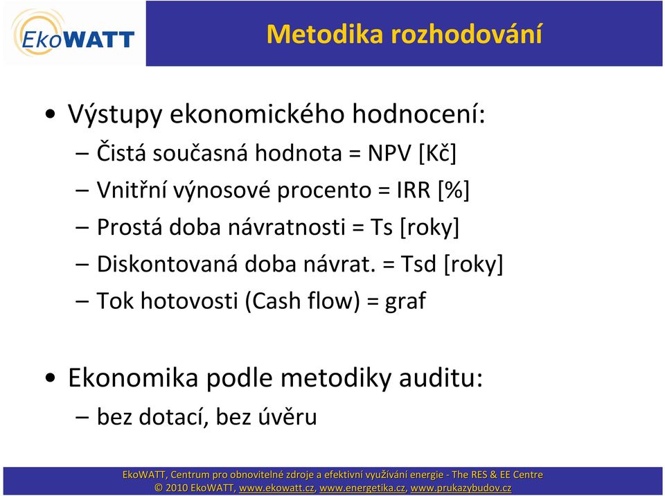 Prostádoba návratnosti = Ts[roky] Diskontovaná doba návrat.