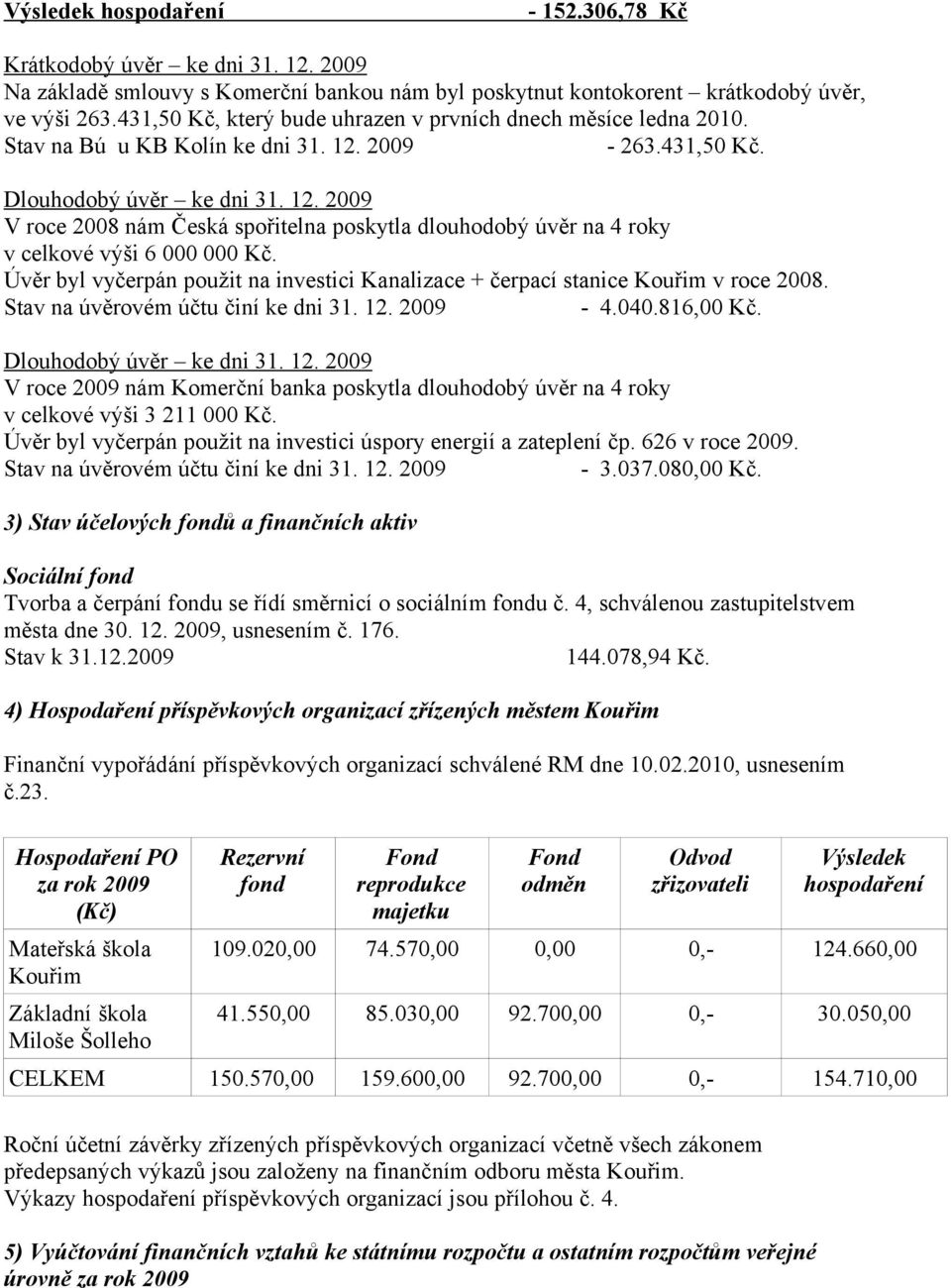 2009-263.431,50 Kč. Dlouhodobý úvěr ke dni 31. 12. 2009 V roce 2008 nám Česká spořitelna poskytla dlouhodobý úvěr na 4 roky v celkové výši 6 000 000 Kč.