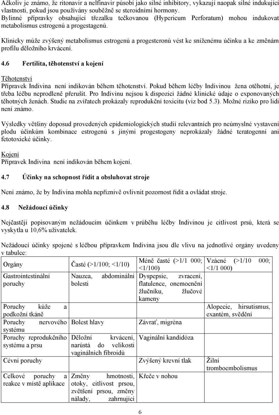 Klinicky může zvýšený metabolismus estrogenů a progesteronů vést ke sníženému účinku a ke změnám profilu děložního krvácení. 4.