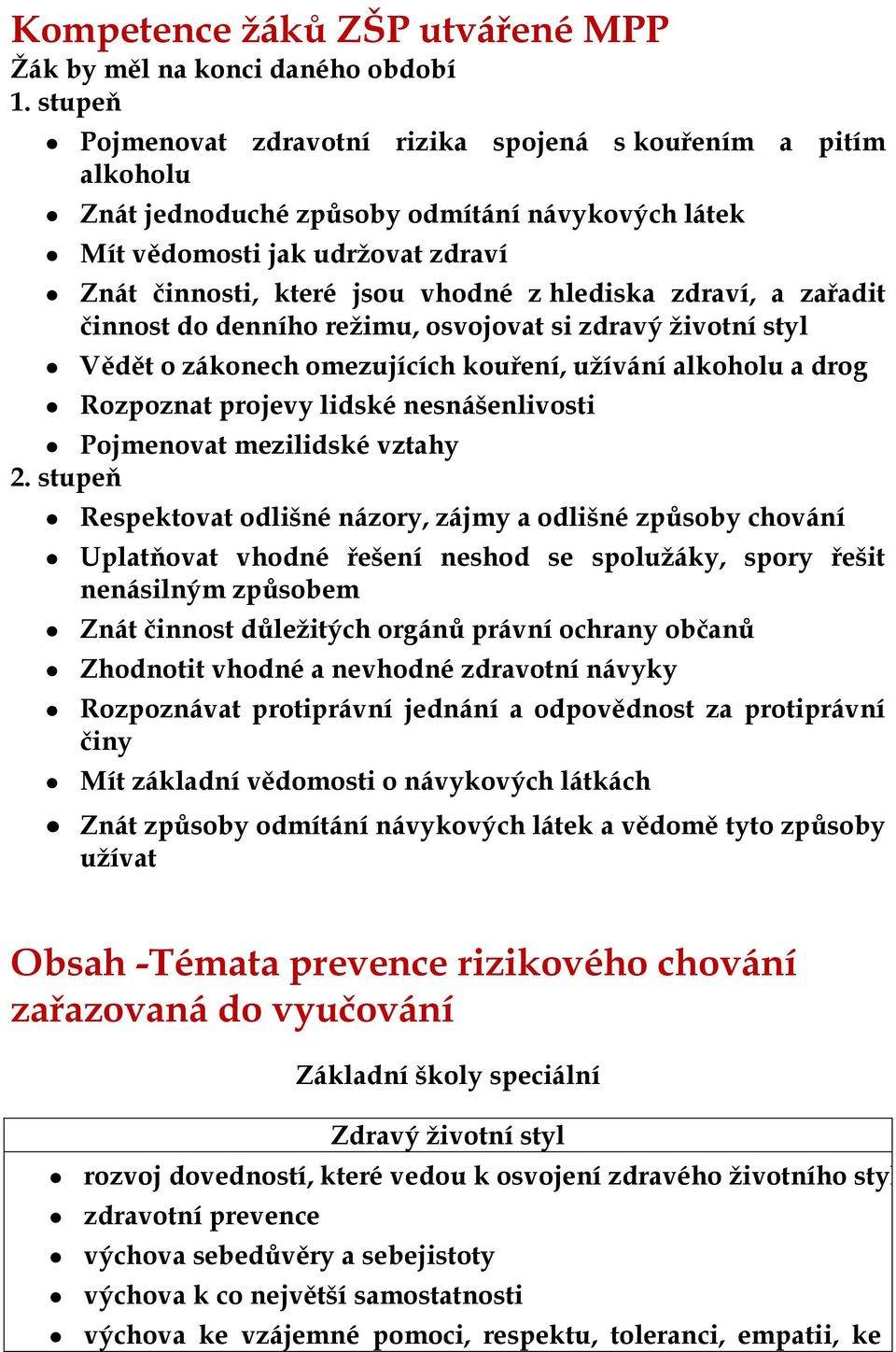 zdraví, a zařadit činnost do denního reţimu, osvojovat si zdravý ţivotní styl Vědět o zákonech omezujících kouření, uţívání alkoholu a drog Rozpoznat projevy lidské nesnášenlivosti Pojmenovat