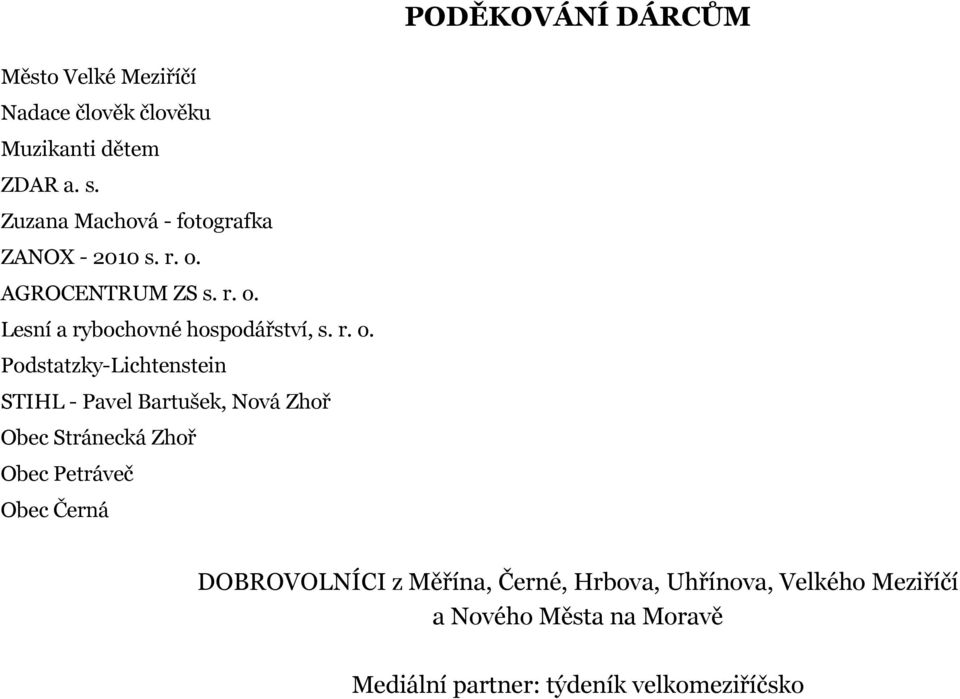 r. o. Podstatzky-Lichtenstein STIHL - Pavel Bartušek, Nová Zhoř Obec Stránecká Zhoř Obec Petráveč Obec Černá