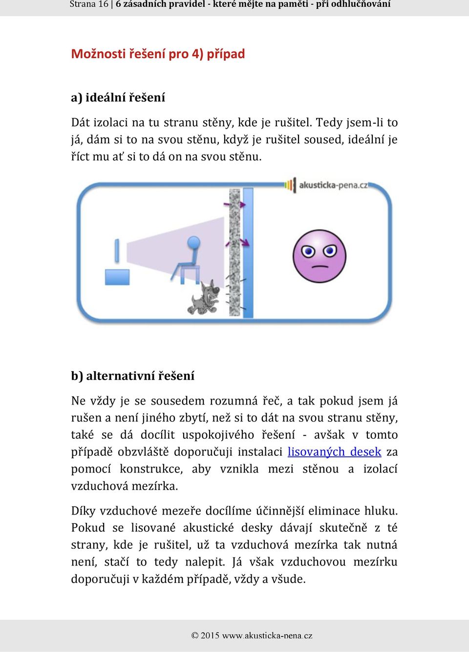 b) alternativní řešení Ne vždy je se sousedem rozumná řeč, a tak pokud jsem já rušen a není jiného zbytí, než si to dát na svou stranu stěny, také se dá docílit uspokojivého řešení - avšak v tomto