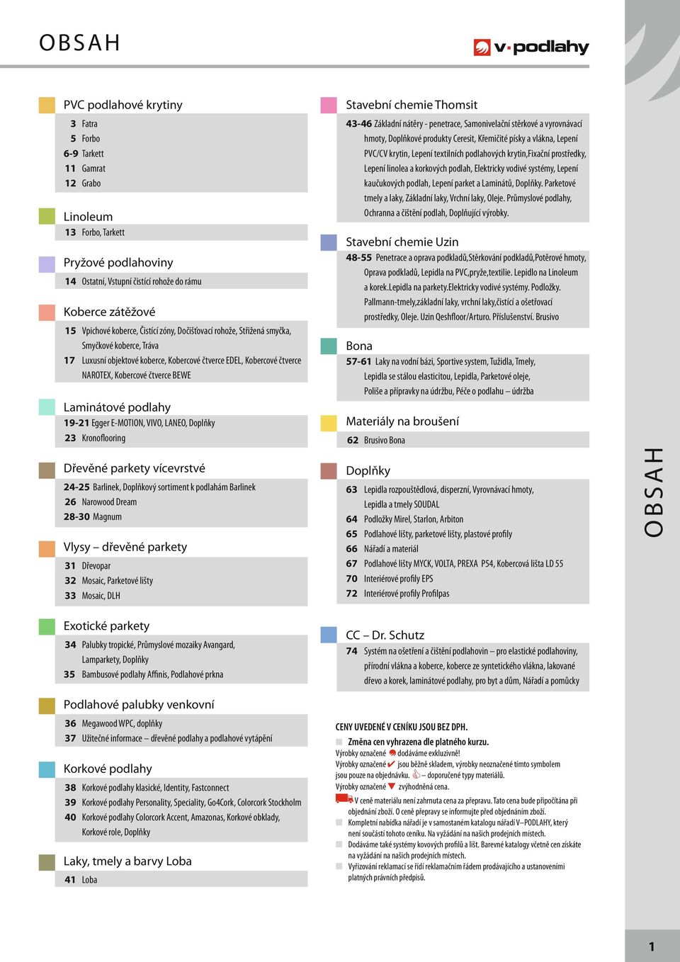 podlahy 19-21 Egger E-MOTION, VIVO, LANEO, Doplňky 23 Kronoflooring stavební chemie Thomsit 43-46 Základní nátěry - penetrace, Samonivelační stěrkové a vyrovnávací hmoty, Doplňkové produkty Ceresit,