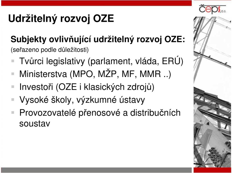 Ministerstva (MPO, MŽP, MF, MMR.