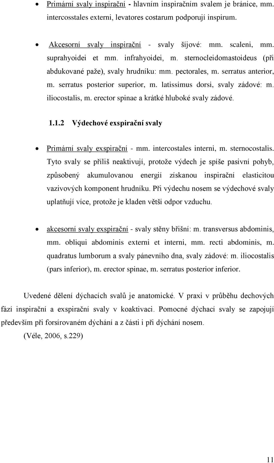 latissimus dorsi, svaly zádové: m. iliocostalis, m. erector spinae a krátké hluboké svaly zádové. 1.1.2 Výdechové exspirační svaly Primární svaly exspirační - mm. intercostales interni, m.