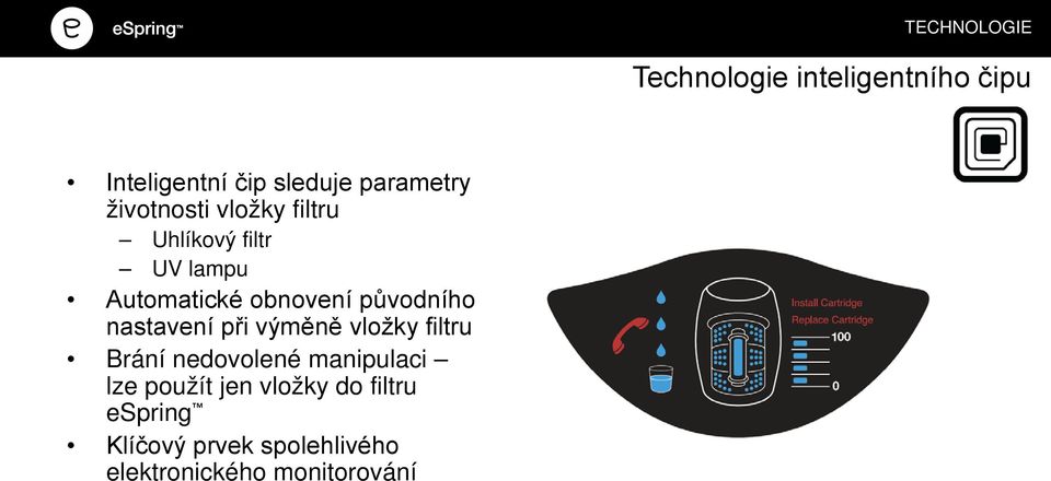 původního nastavení při výměně vložky filtru Brání nedovolené manipulaci lze