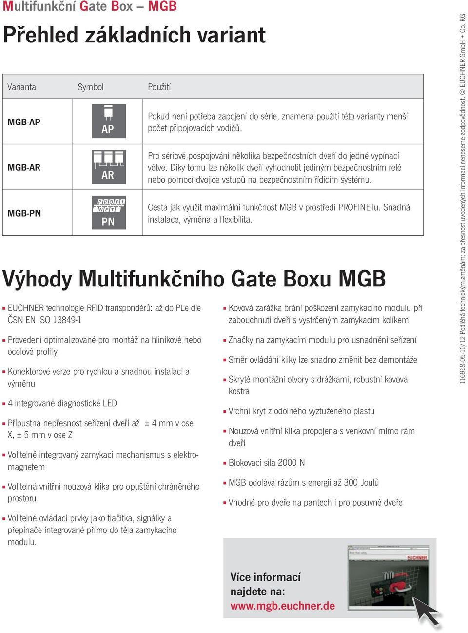 ose X, ± 5 mm v ose Z Volitelně integrovaný zamykací mechanismus s elektromagnetem Volitelná vnitřní nouzová klika pro opuštění chráněného prostoru Volitelné ovládací prvky jako tlačítka, signálky a