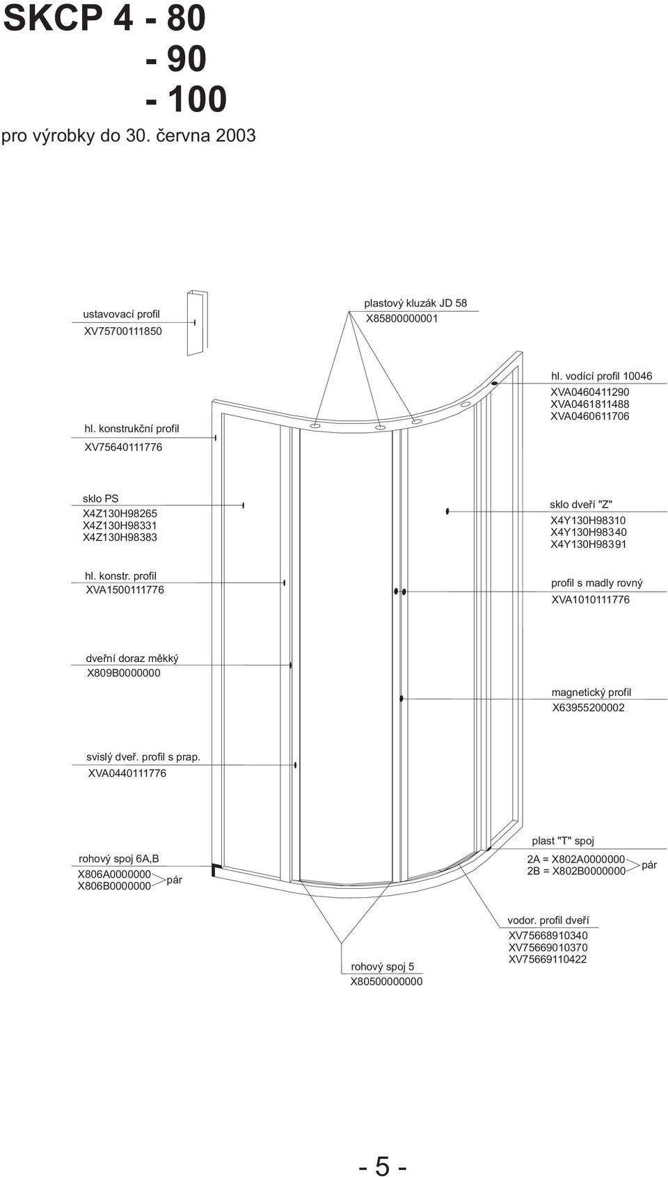 hl. konstr. profil XVA1500111776 profil s madly rovný XVA1010111776 dveøní doraz mìkký X809B0000000 magnetický profil X63955200002 svislý dveø. profil s prap.