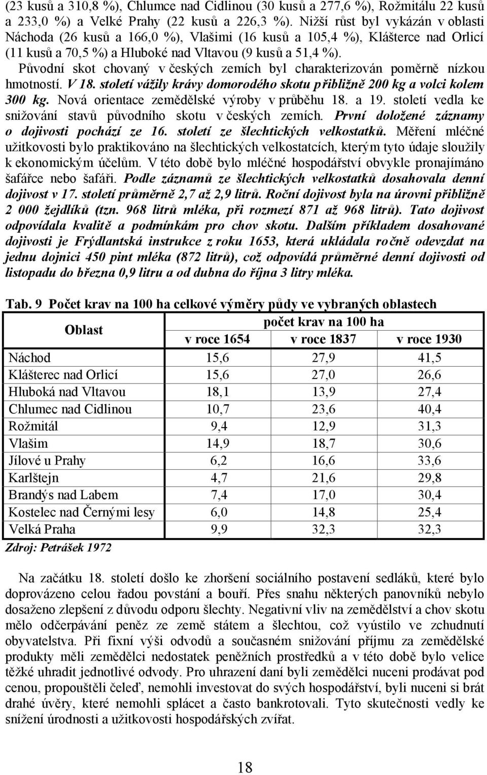 Původní skot chovaný v českých zemích byl charakterizován poměrně nízkou hmotností. V 18. století vážily krávy domorodého skotu přibližně 200 kg a volci kolem 300 kg.