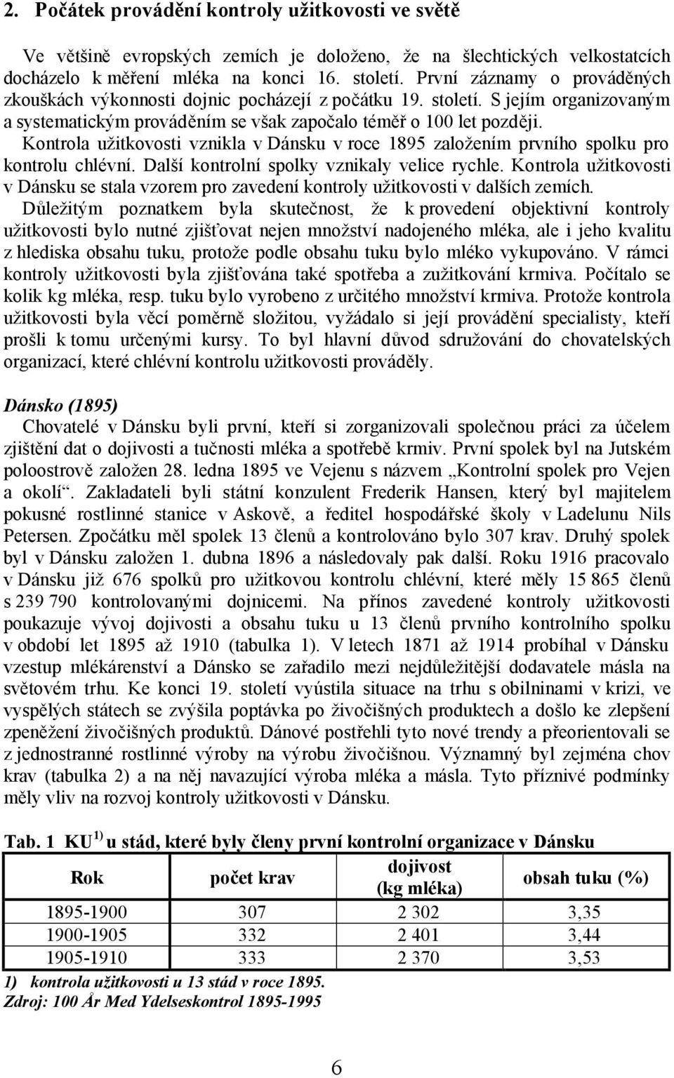 Kontrola užitkovosti vznikla v Dánsku v roce 1895 založením prvního spolku pro kontrolu chlévní. Další kontrolní spolky vznikaly velice rychle.