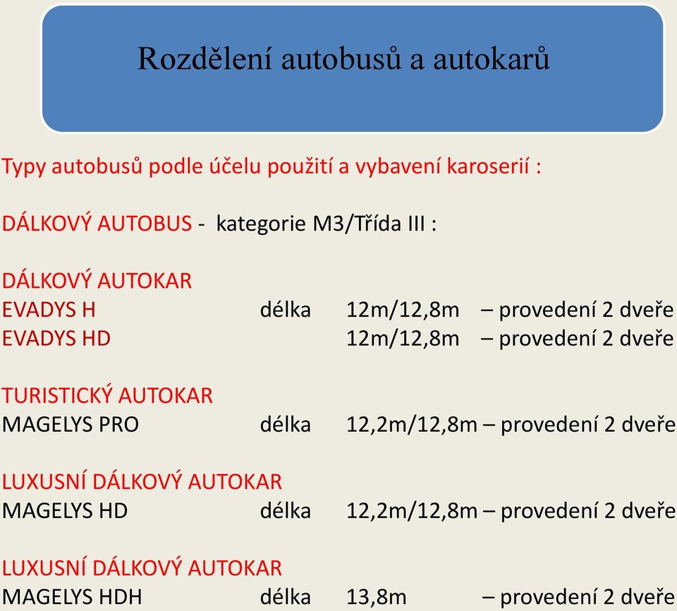 provedení 2 dveře TURISTICKÝ AUTOKAR MAGELYS PRO délka 12,2m/12,8m provedení 2 dveře LUXUSNÍ DÁLKOVÝ