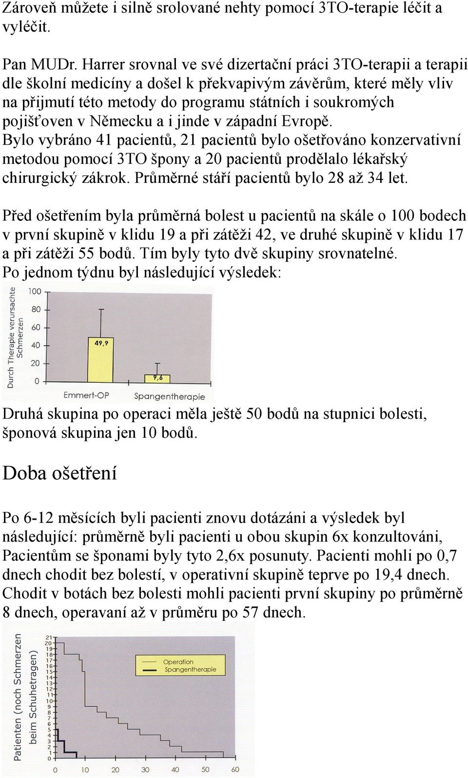 Německu a i jinde v západní Evropě. Bylo vybráno 41 pacientů, 21 pacientů bylo ošetřováno konzervativní metodou pomocí 3TO špony a 20 pacientů prodělalo lékařský chirurgický zákrok.