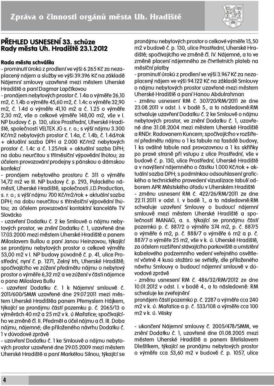 396 Kč na základě Nájemní smlouvy uzavřené mezi městem Uherské Hradiště a paní Dagmar Lapčíkovou - pronájem nebytových prostor č. 1.4a o výměře 26,10 m2, č. 1.4b o výměře 45,60 m2, č. 1.4c o výměře 32,90 m2, č.