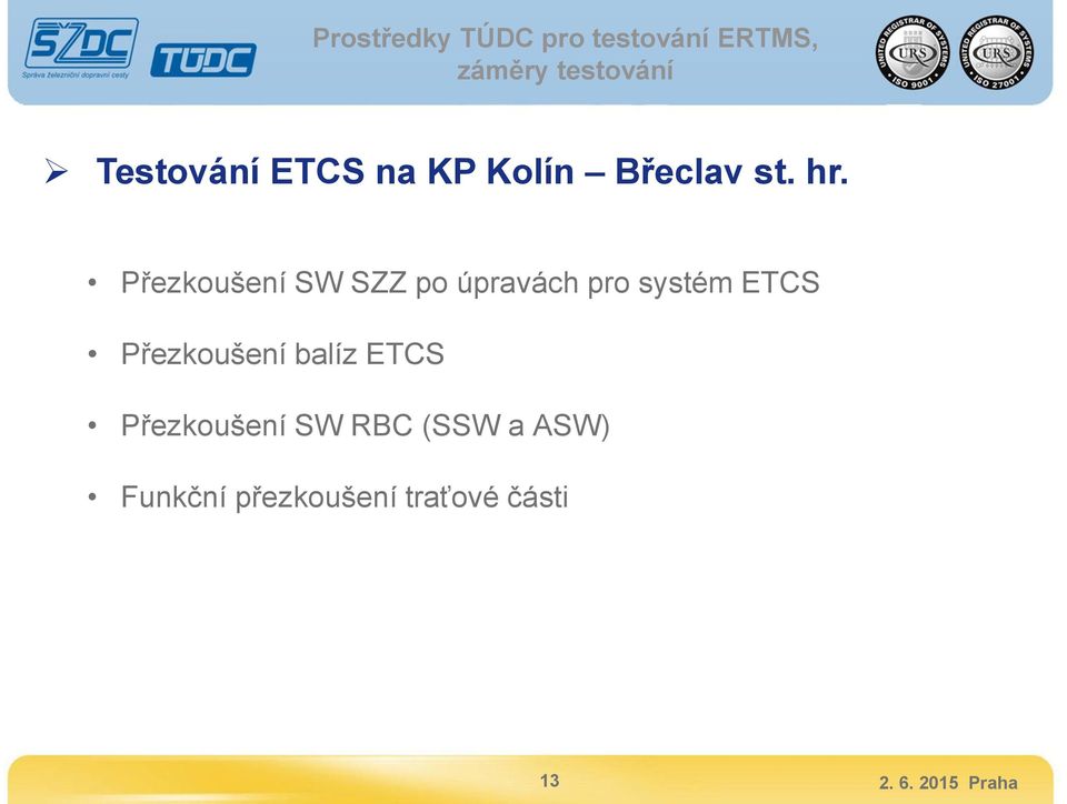 ETCS Přezkoušení balíz ETCS Přezkoušení SW