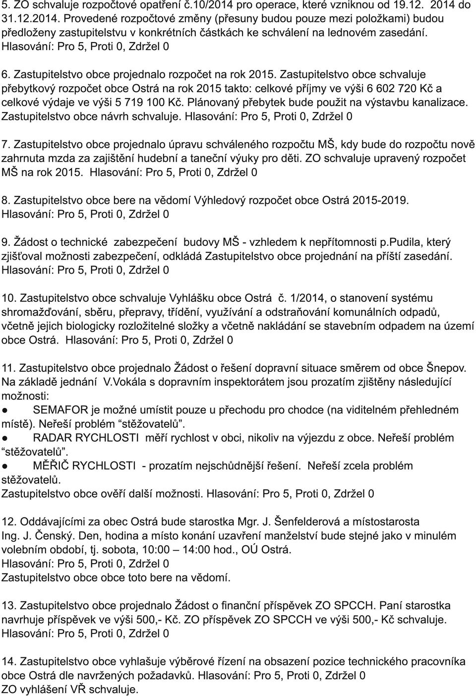 6. Zastupitelstvo obce projednalo rozpočet na rok 201 5.