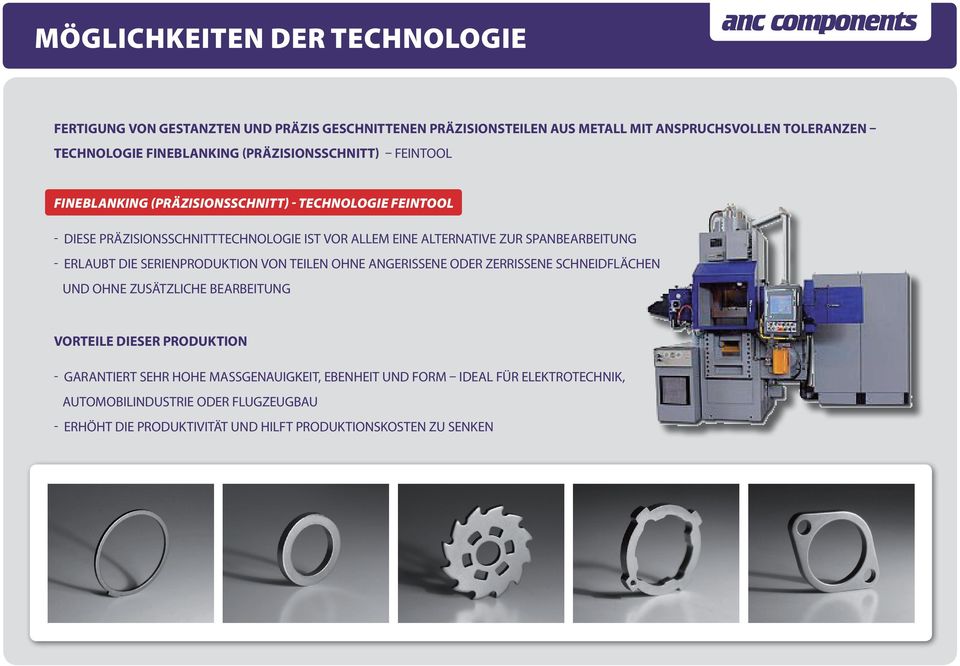 Spanbearbeitung - erlaubt die Serienproduktion von Teilen ohne angerissene oder zerrissene Schneidflächen und ohne zusätzliche Bearbeitung Vorteile dieser Produktion -