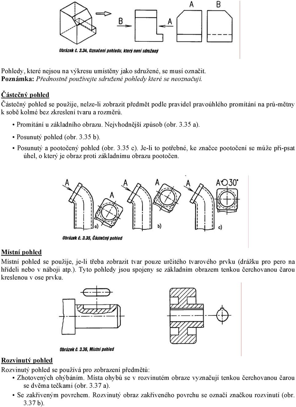 Nejvhodnější způsob (obr. 3.35 a). Posunutý pohled (obr. 3.35 b). Posunutý a pootočený pohled (obr. 3.35 c).
