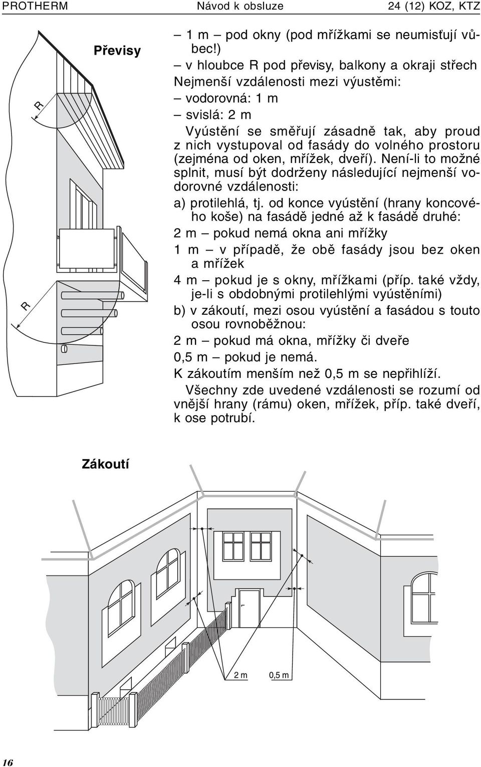 prostoru (zejména od oken, mřížek, dveří). Není-li to možné splnit, musí být dodrženy následující nejmenší vodorovné vzdálenosti: a) protilehlá, tj.