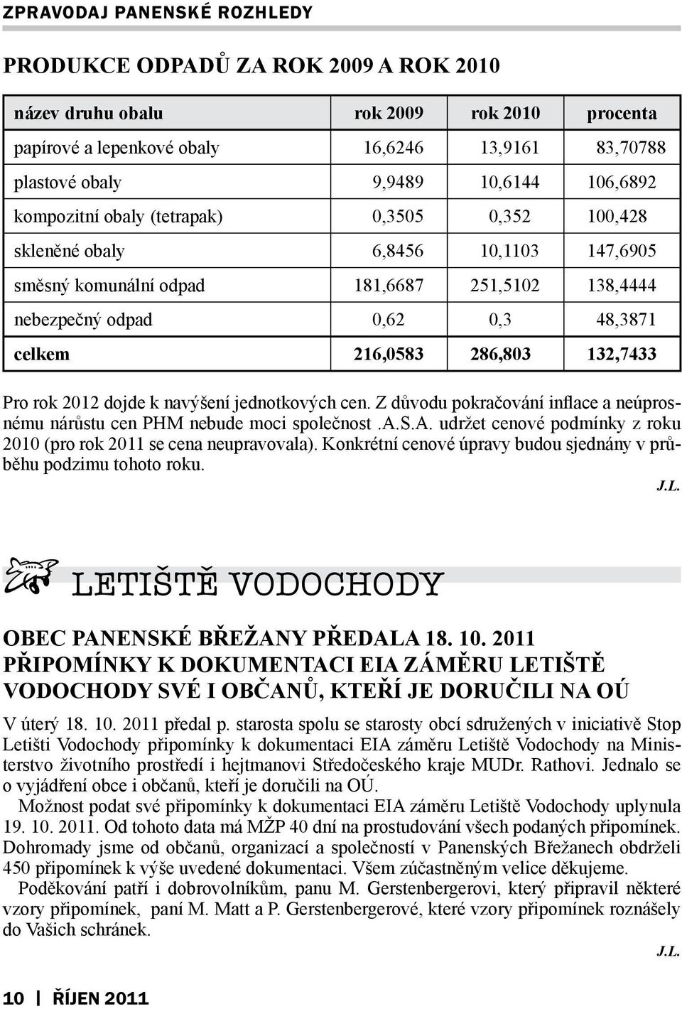 2012 dojde k navýšení jednotkových cen. Z důvodu pokračování inflace a neúprosnému nárůstu cen PHM nebude moci společnost.a.s.a. udržet cenové podmínky z roku 2010 (pro rok 2011 se cena neupravovala).