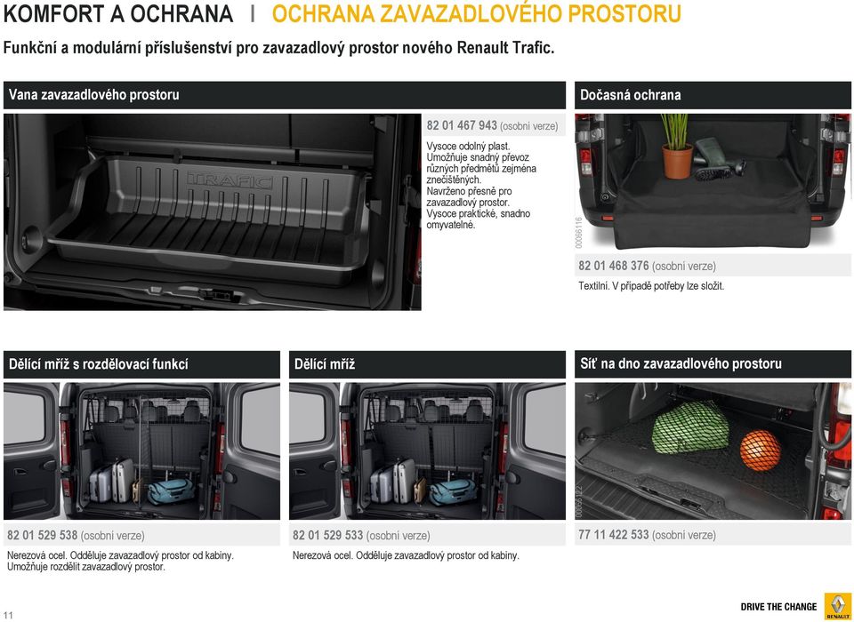 Navrženo přesně pro zavazadlový prostor. Vysoce praktické, snadno omyvatelné. 82 01 468 376 (osobní verze) Textilní. V případě potřeby lze složit.