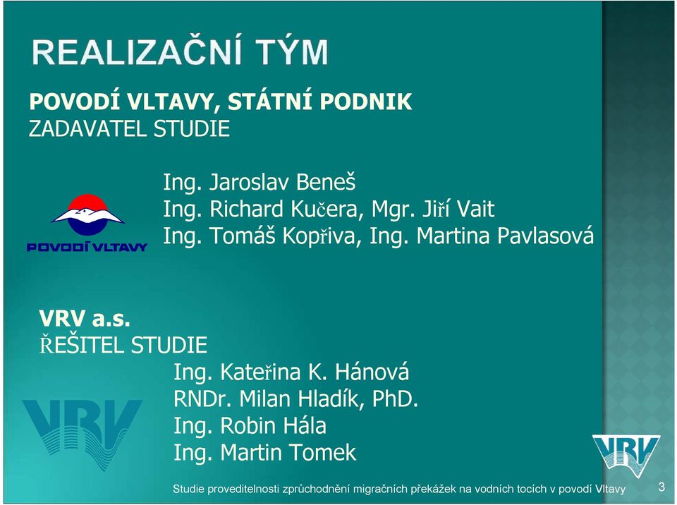 vá VRV a.s. ŘEŠITEL STUDIE Ing. Kateřina K. Hánová RNDr. Milan Hladík, PhD. Ing. Robin Hála Ing.