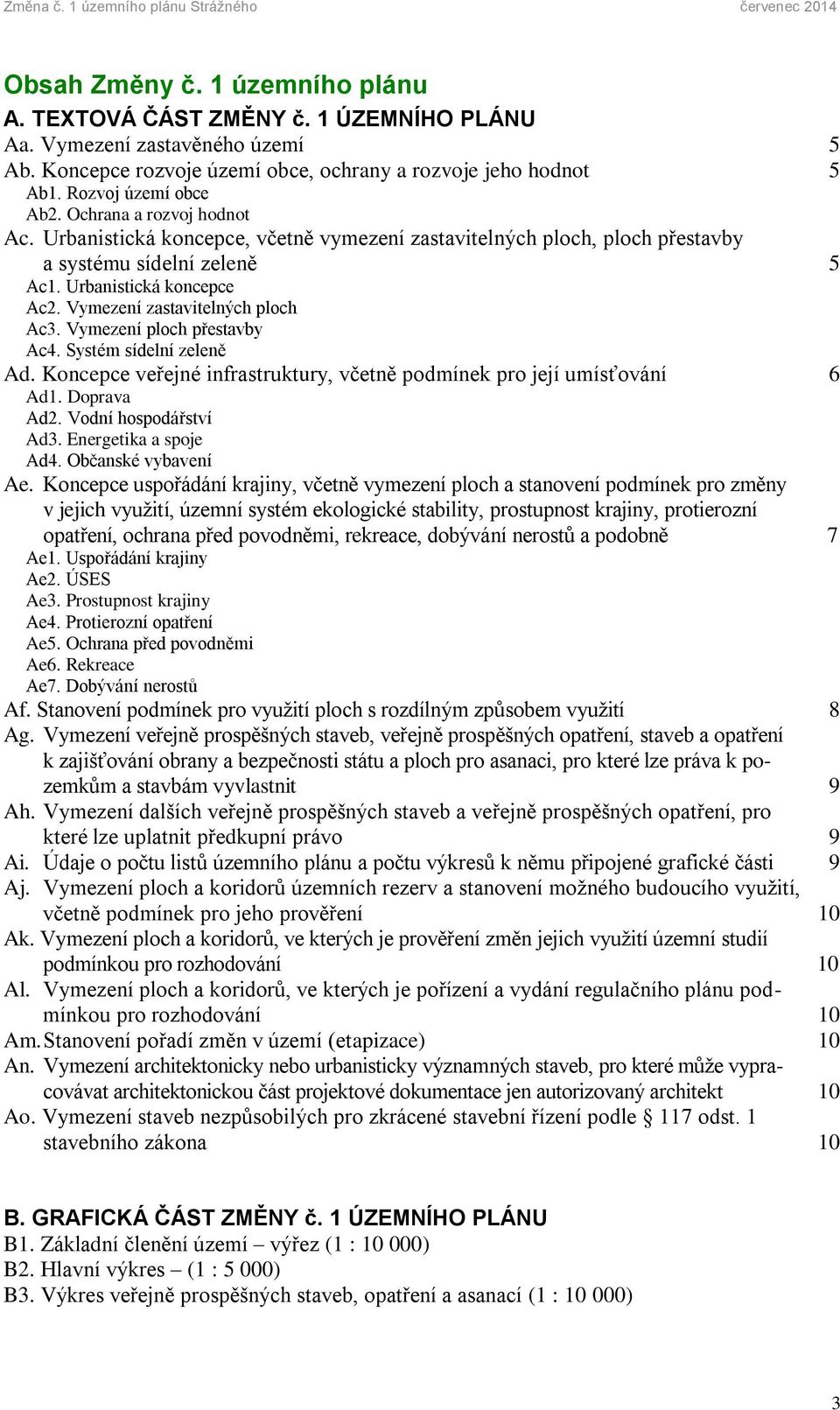 Vymezení ploch přestavby Ac4. Systém sídelní zeleně Ad. Koncepce veřejné infrastruktury, včetně podmínek pro její umísťování 6 Ad1. Doprava Ad2. Vodní hospodářství Ad3. Energetika a spoje Ad4.