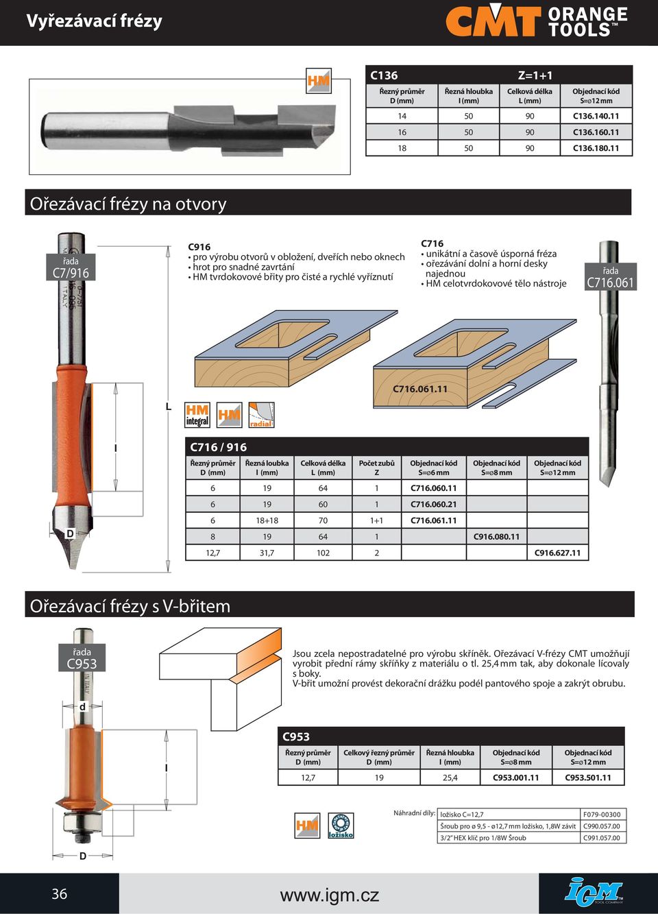 fréza ořezávání dolní a horní desky najednou HM celotvrdokovové tělo nástroje C716.061 L C716.061.11 C716 / 916 Řezná loubka l (mm) Celková délka L (mm) Počet zubů Z S=ø6 mm 6 19 64 1 C716.060.
