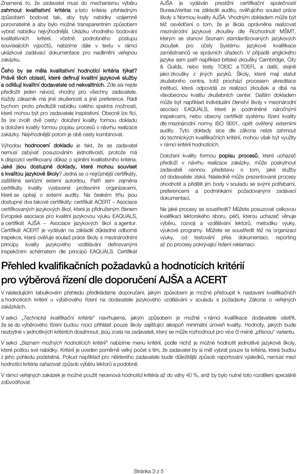 Ukázku vhodného bodování kvalitativních kritérií, včetně podrobného postupu souvisejících výpočtů, nabízíme dále v textu v rámci ukázkové zadávací dokumentace pro nadlimitní veřejnou zakázku.