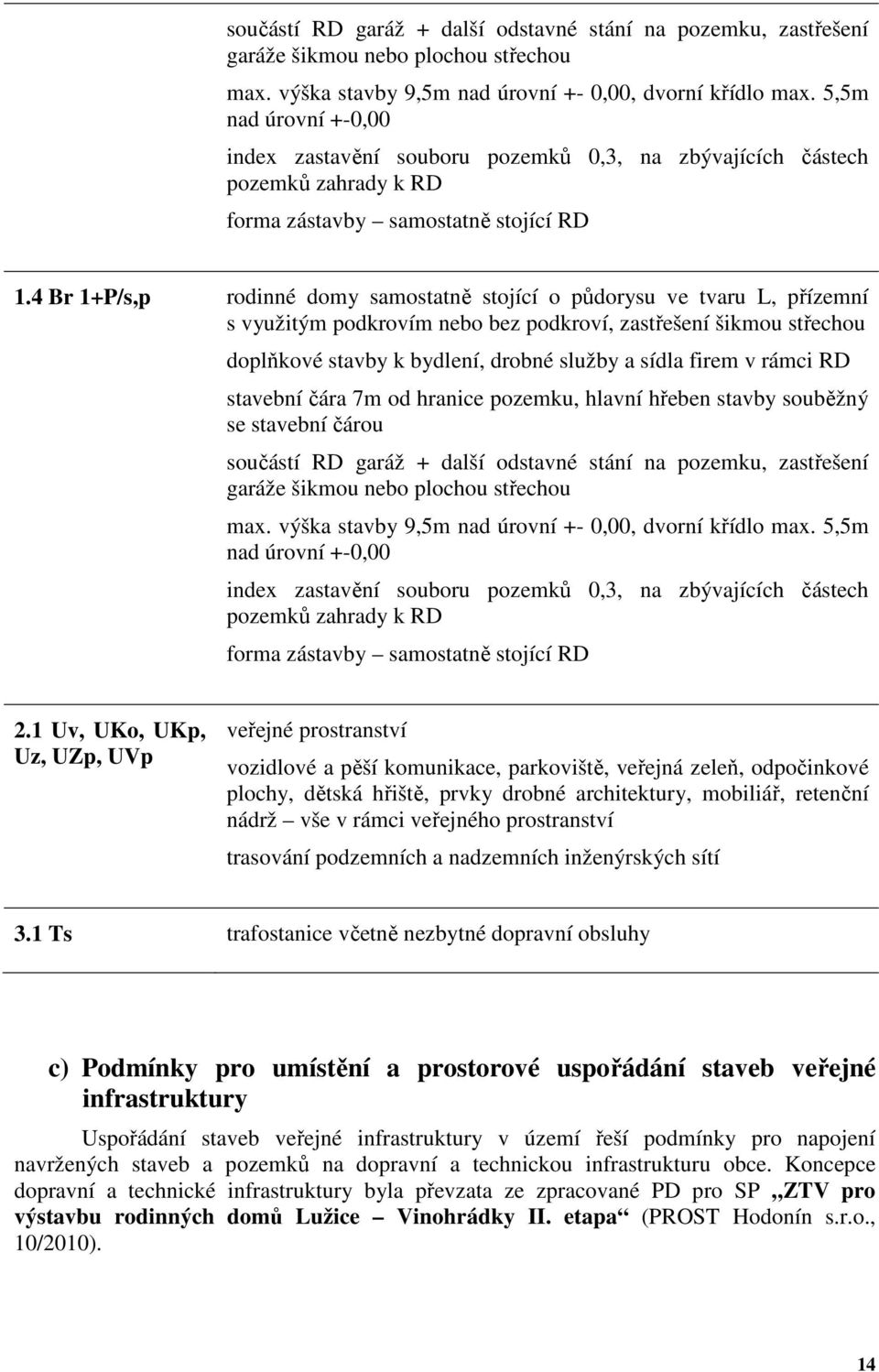 4 Br 1+P/s,p rodinné domy samostatně stojící o půdorysu ve tvaru L, přízemní s využitým podkrovím nebo bez podkroví, zastřešení šikmou střechou doplňkové stavby k bydlení, drobné služby a sídla firem