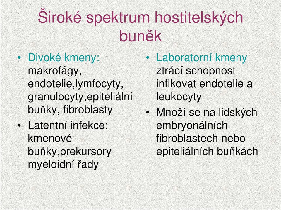 buňky,prekursory myeloidní řady Laboratorní kmeny ztrácí schopnost infikovat