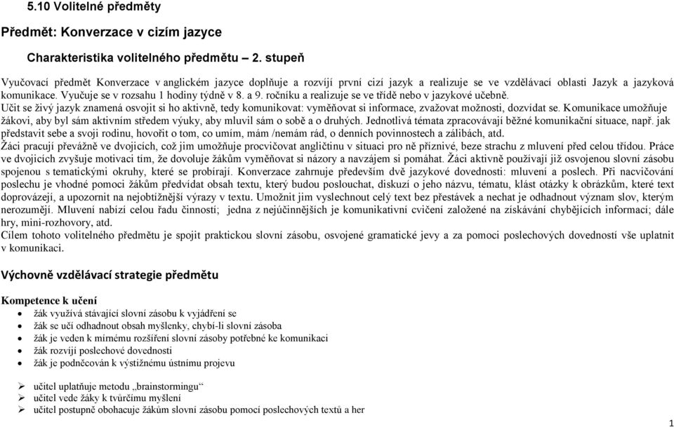 a 9. ročníku a realizuje se ve třídě nebo v jazykové učebně. Učit se živý jazyk znamená osvojit si ho aktivně, tedy komunikovat: vyměňovat si informace, zvažovat možnosti, dozvídat se.