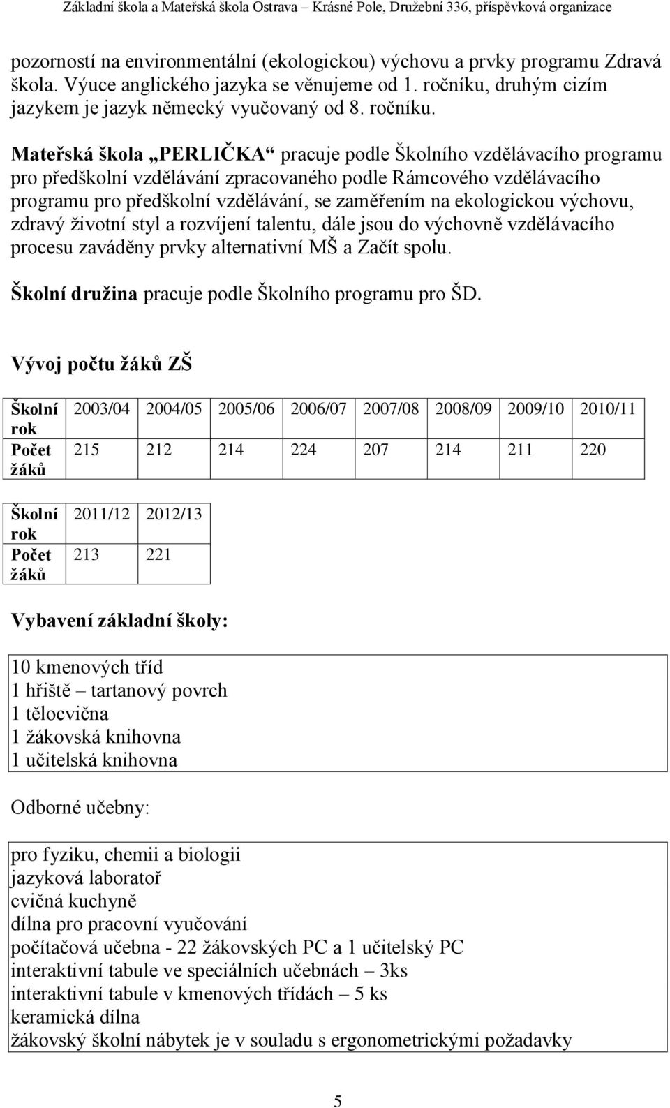 Mateřská škola PERLIČKA pracuje podle Školního vzdělávacího programu pro předškolní vzdělávání zpracovaného podle Rámcového vzdělávacího programu pro předškolní vzdělávání, se zaměřením na