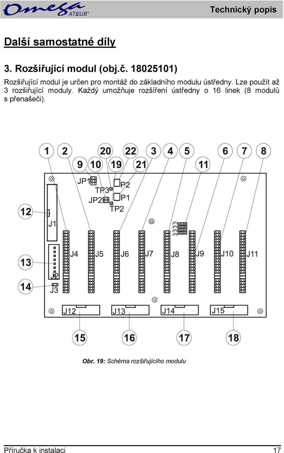 ústředny. Lze použít až 3 rozšiřující moduly.