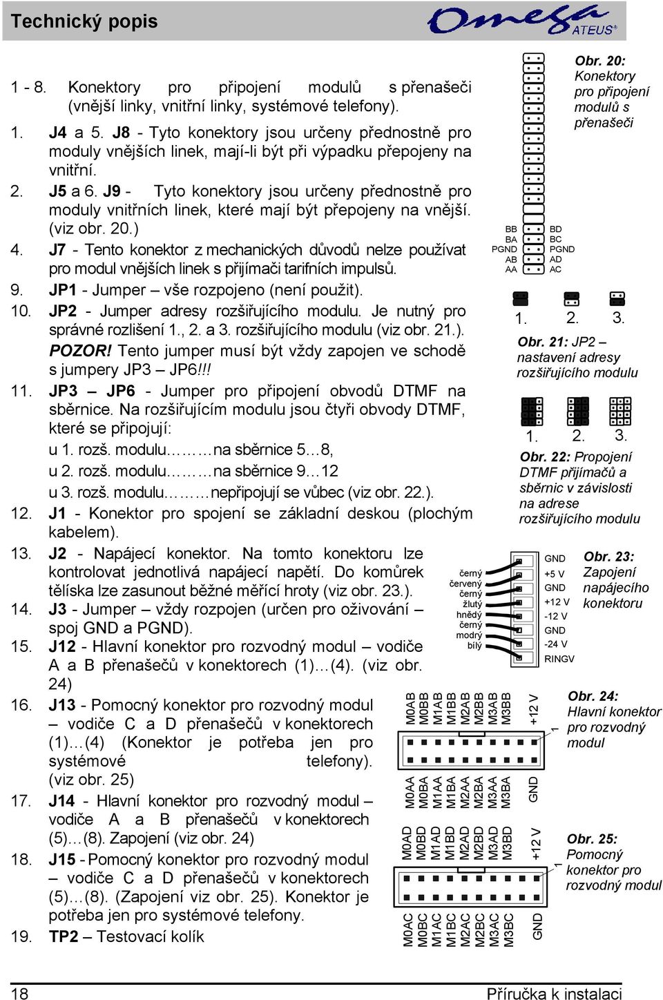 J9 - Tyto konektory jsou určeny přednostně pro moduly vnitřních linek, které mají být přepojeny na vnější. (viz obr. 20.) 4.